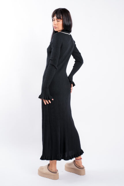 Rochie midi Black cu guler contrastant - imagine 2