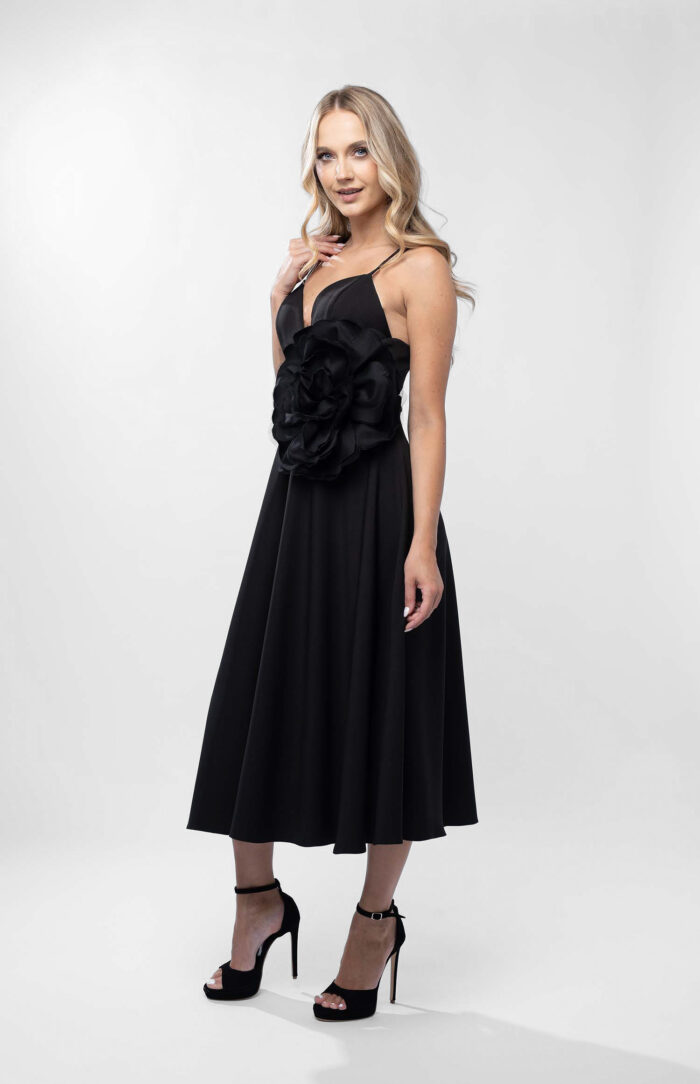 Rochie midi cu bretele fine si decolteu adanc - imagine 3