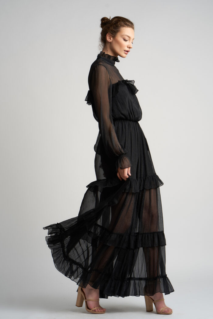 Rochie lunga  cu volane  si guler inalt - imagine 4