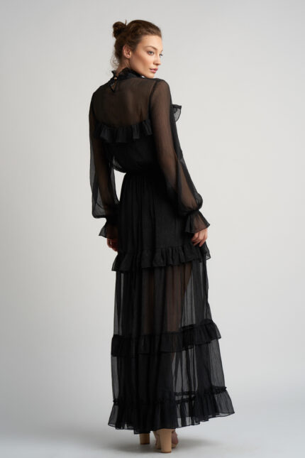 Rochie lunga  cu volane  si guler inalt - imagine 6