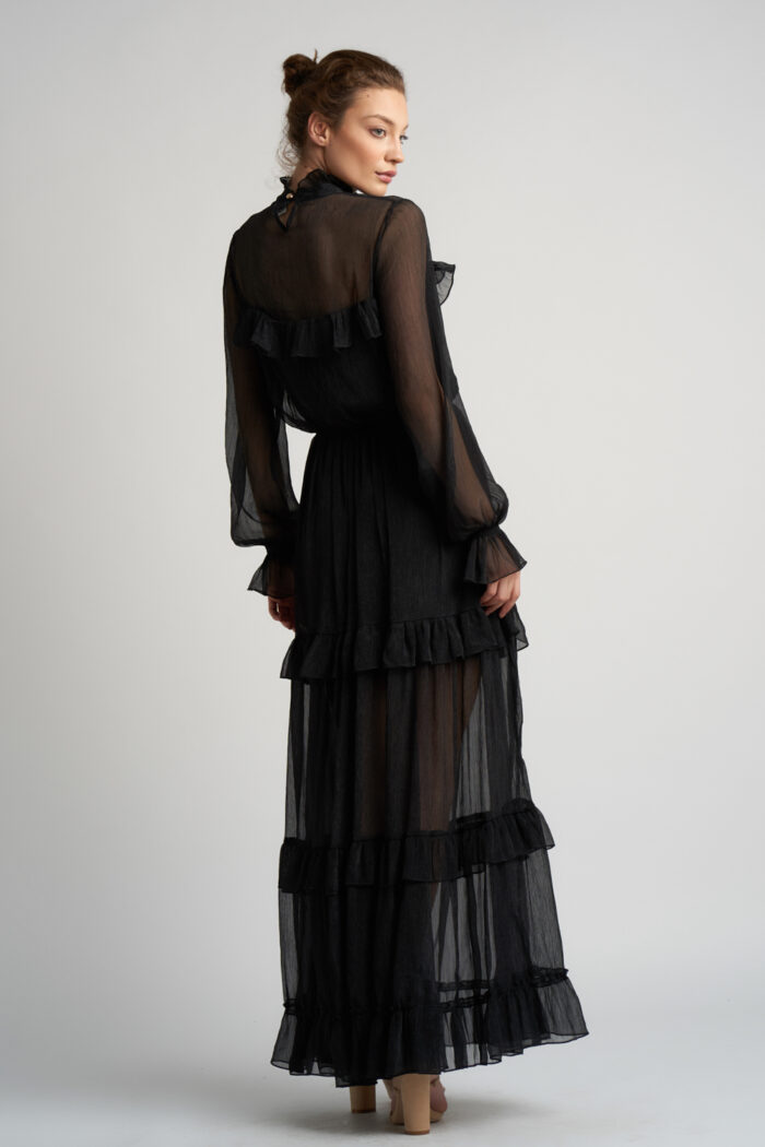 Rochie lunga  cu volane  si guler inalt - imagine 6