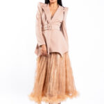 Fusta midi din dantela cu volan din tull