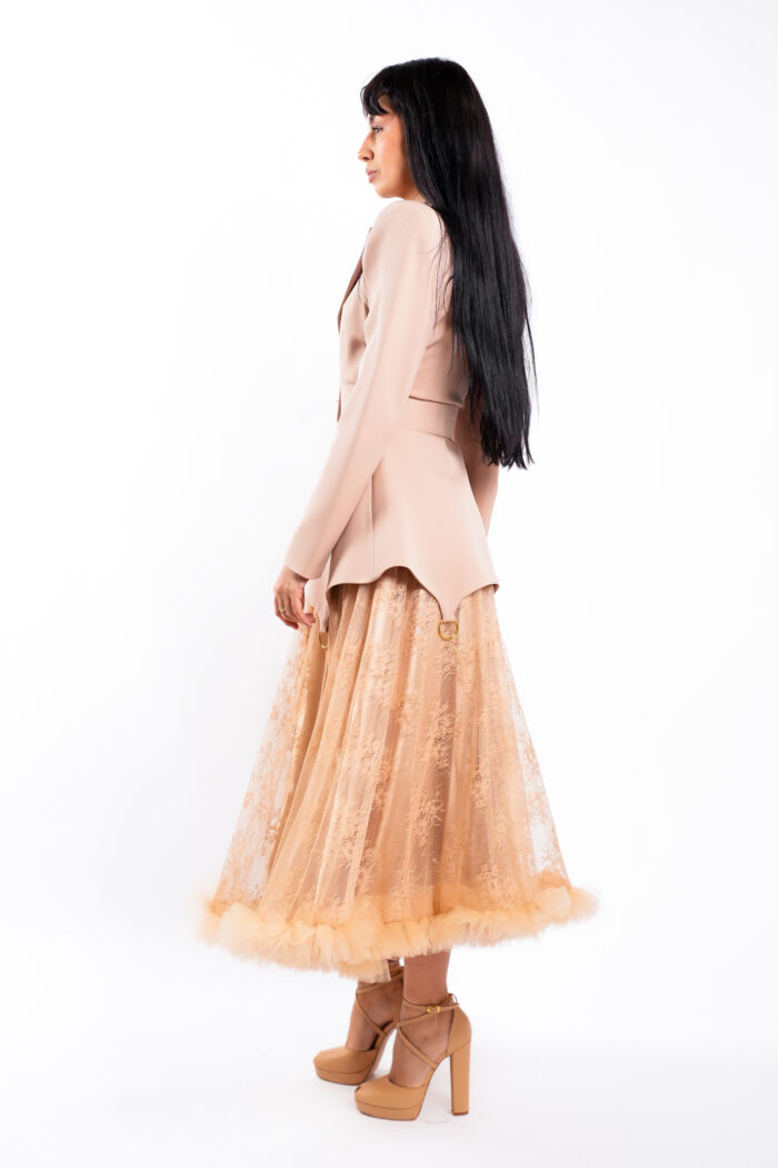 Fusta midi din dantela cu volan din tull - imagine 4