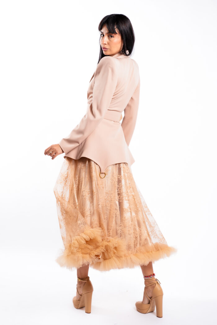 Fusta midi din dantela cu volan din tull - imagine 3