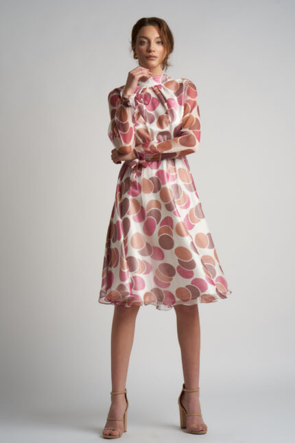 Rochie midi din voal de matase cu esarfe - imagine 3