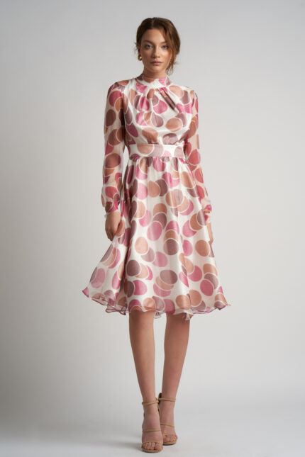 Rochie midi din voal de matase cu esarfe