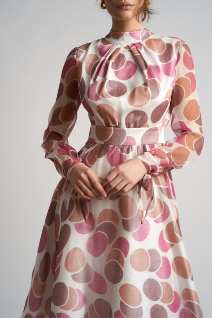 Rochie midi din voal de matase cu esarfe - imagine 2