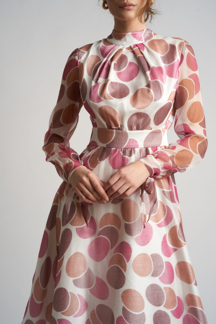 Rochie midi din voal de matase cu esarfe - imagine 2