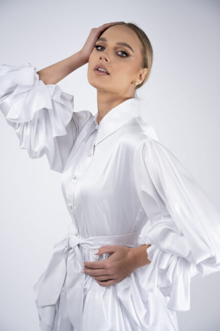 Rochie mini peliculizata cu fusta asimetrica - imagine 3