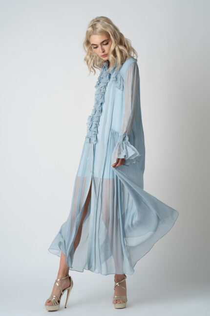 Rochie midi vaporoasa cu volane