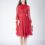 Rochie midi din voal de matase cu esarfe