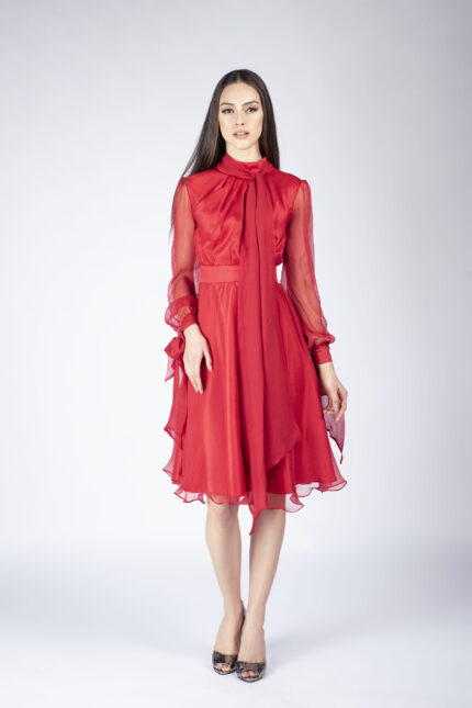 Rochie midi din voal de matase cu esarfe