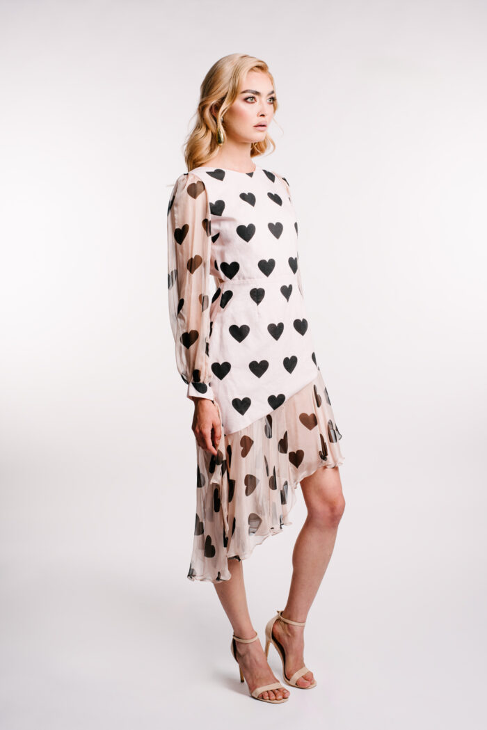 Rochie asimetrica din in cu volan si maneci din matase - imagine 4