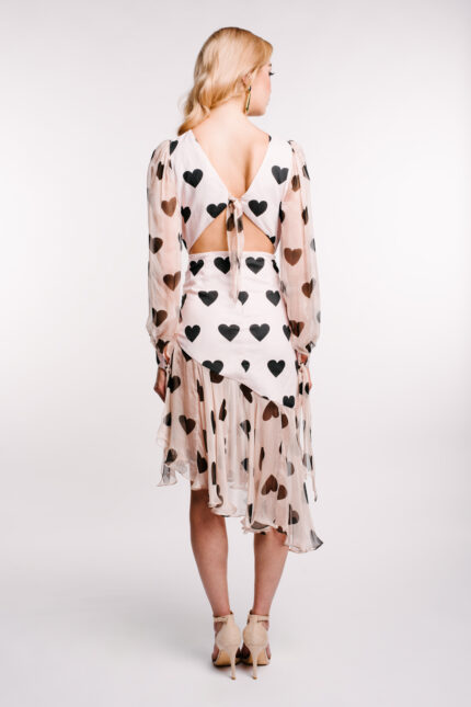 Rochie asimetrica din in cu volan si maneci din matase - imagine 5