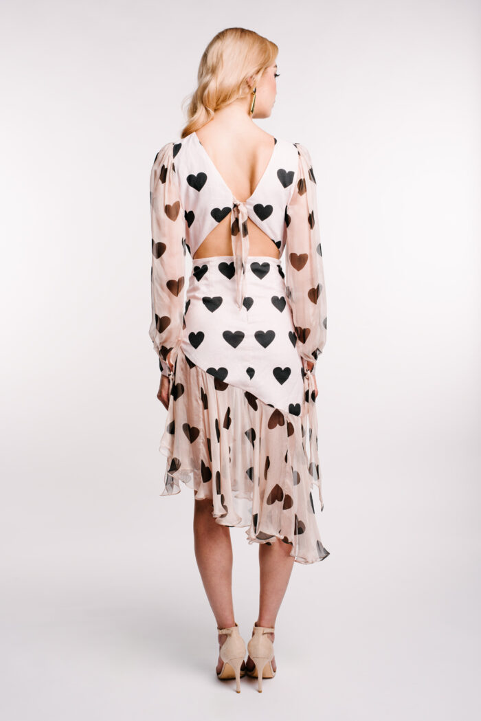 Rochie asimetrica din in cu volan si maneci din matase - imagine 5