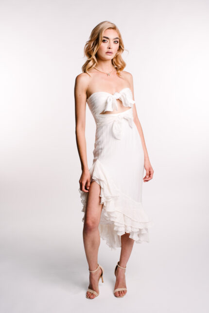 Rochie din in asimetrica cu prindere la bust - imagine 3