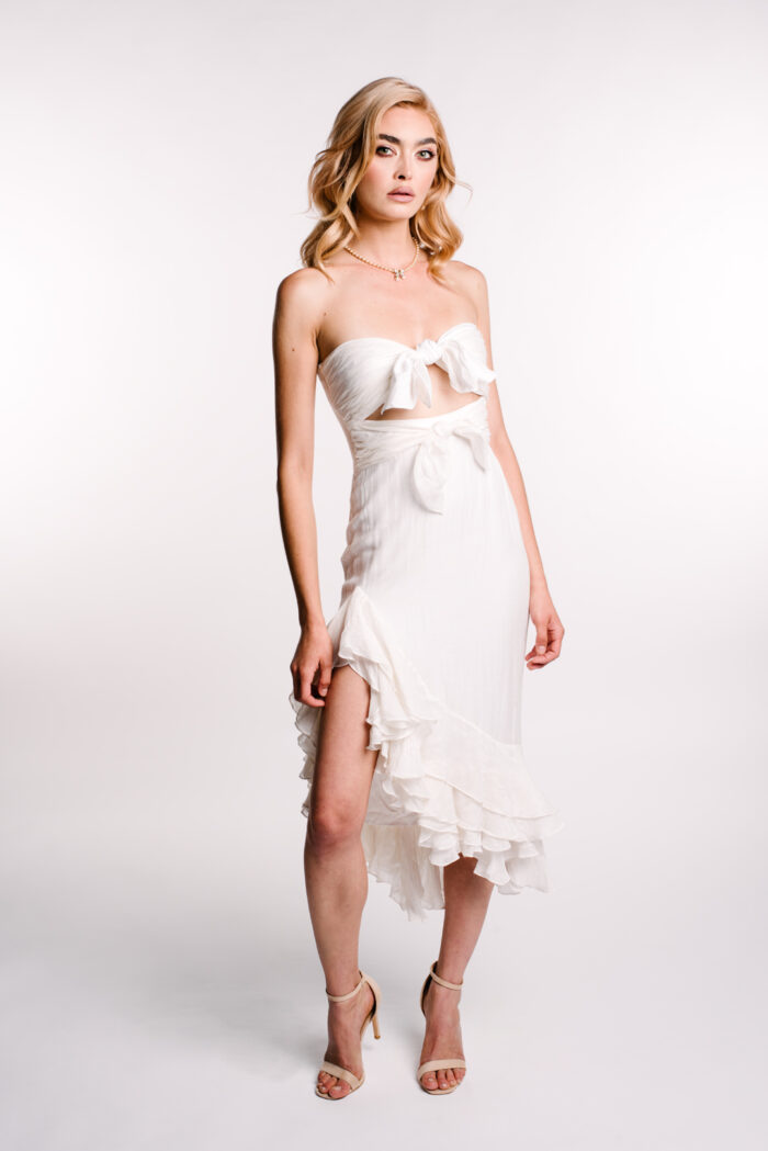 Rochie din in asimetrica cu prindere la bust - imagine 3