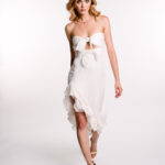 Rochie din in asimetrica cu prindere la bust