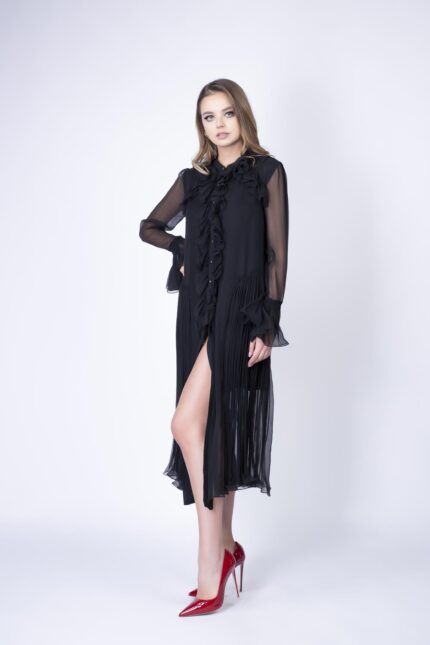 Rochie midi vaporoasa cu volane