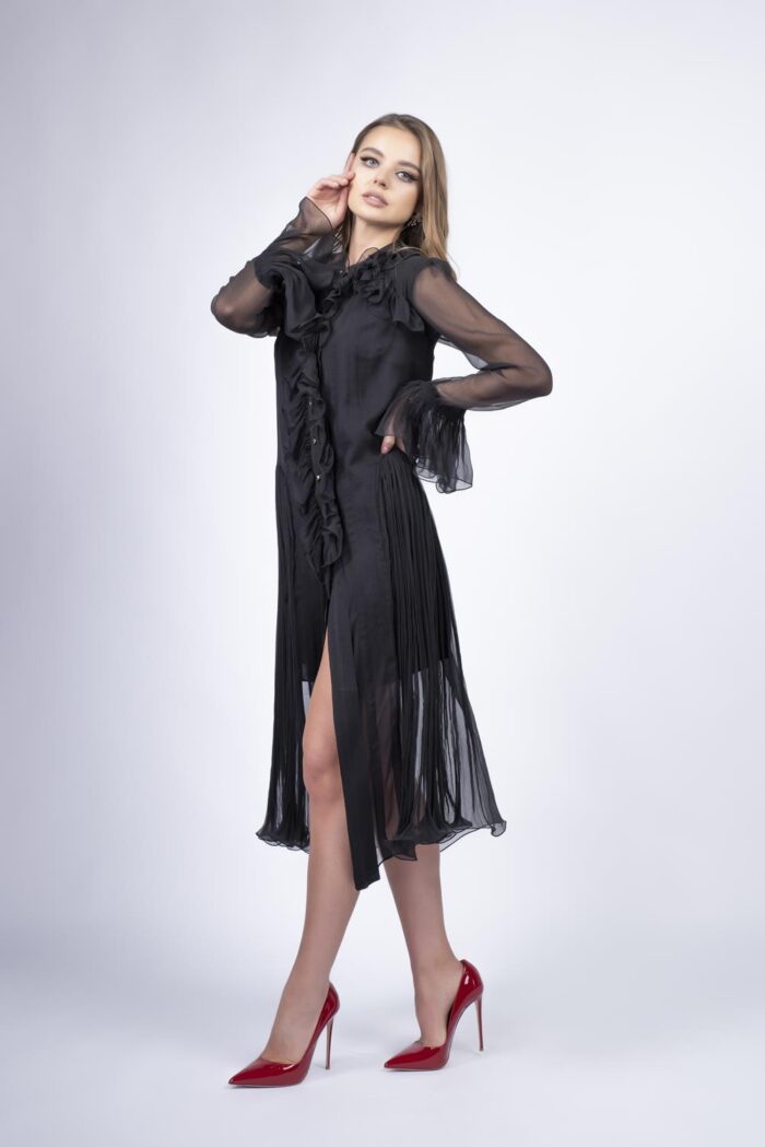 Rochie midi vaporoasa cu volane - imagine 3