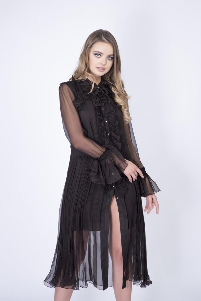 Rochie midi vaporoasa cu volane - imagine 2
