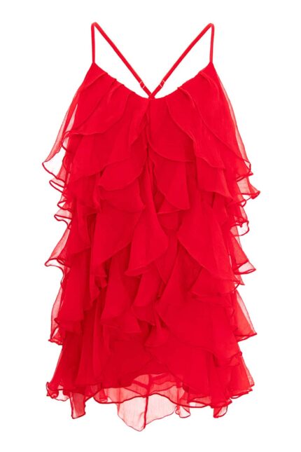 Rochie mini Lucky cu volane din amestec de matase Red - imagine 6