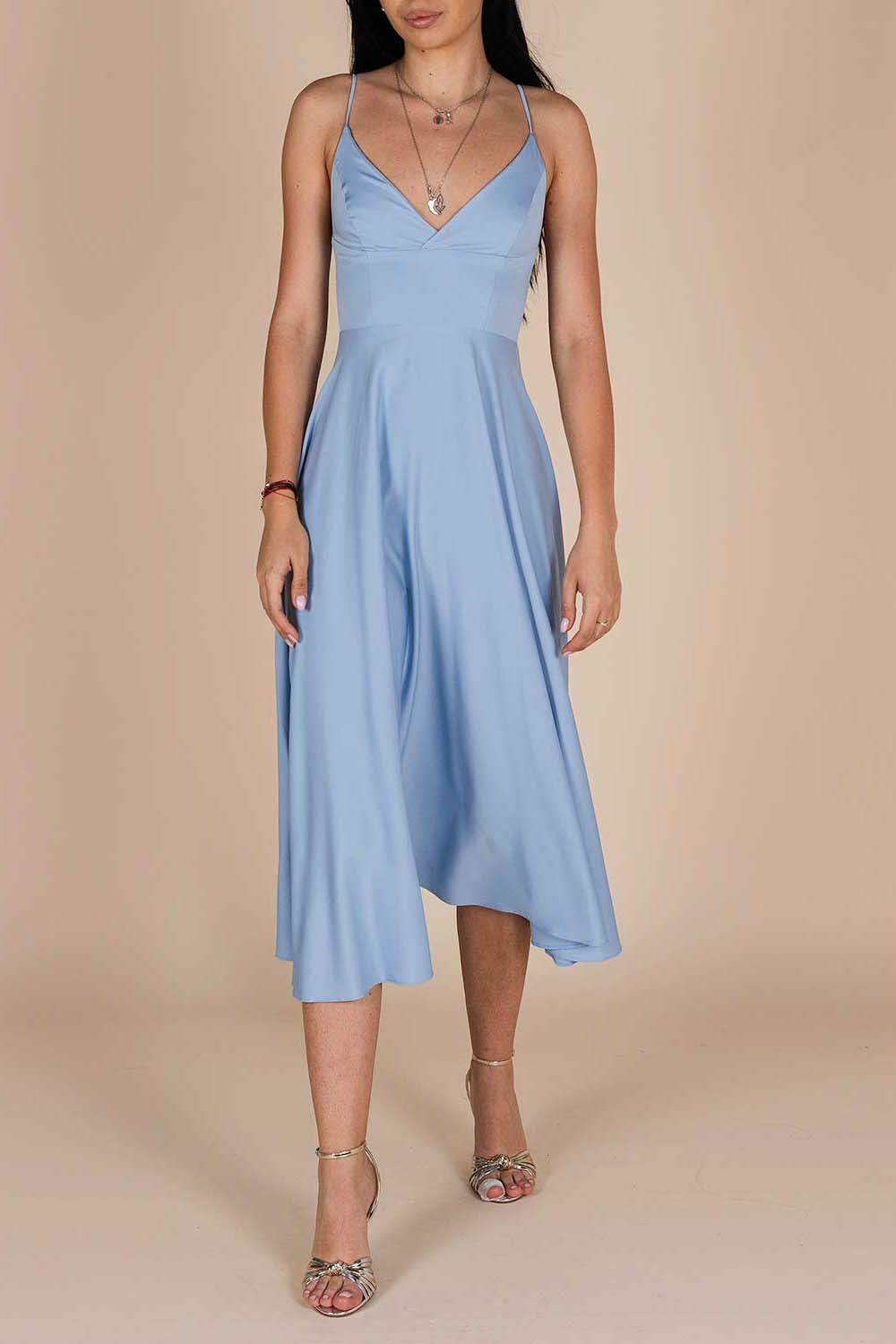 Rochie-Lurisia-Light-Grey-Blue-midi-cu-decolteu-V-si-bretele-subtiri-1 Rochie midi Lurisia Light Grey Blue - imagine 1