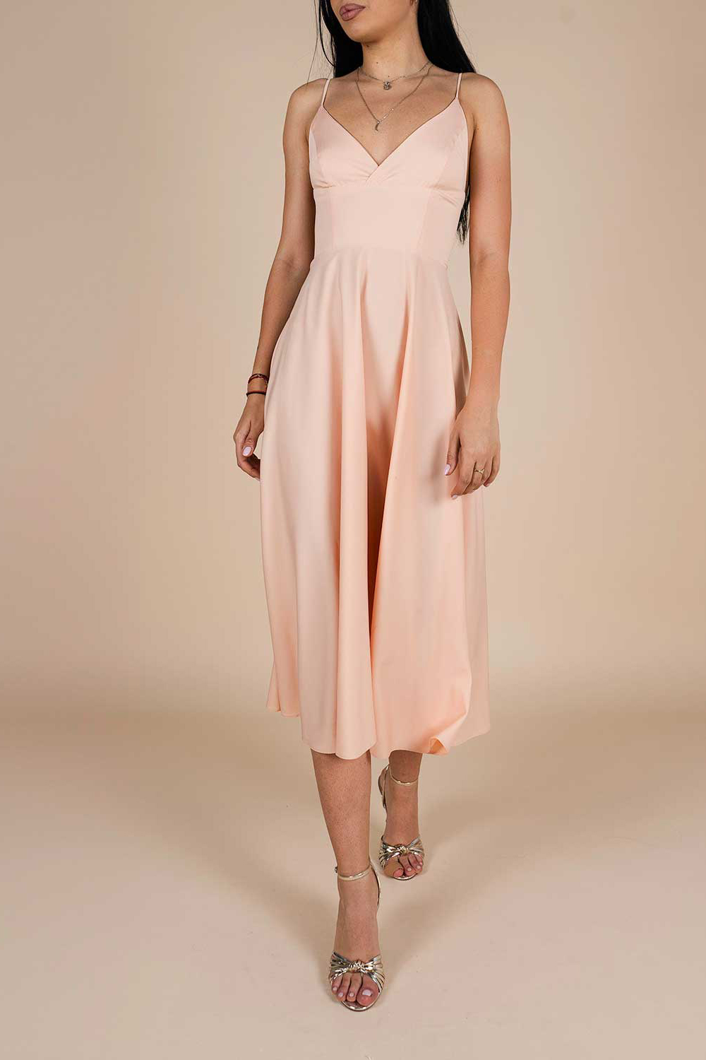 Rochie-Lurisia-Mandys-Pink-midi-cu-decolteu-V-si-bretele-subtiri-1-1 Rochie midi Lurisia Mandys Pink - imagine 1