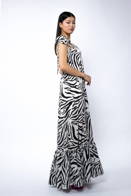 Rochie lunga vaporoasa Black and White - imagine 4